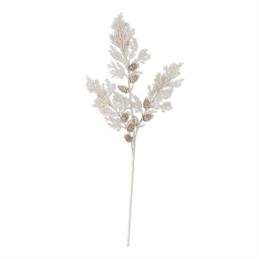 Champagne glitter figurine with pine cedar glittering champagne detail.