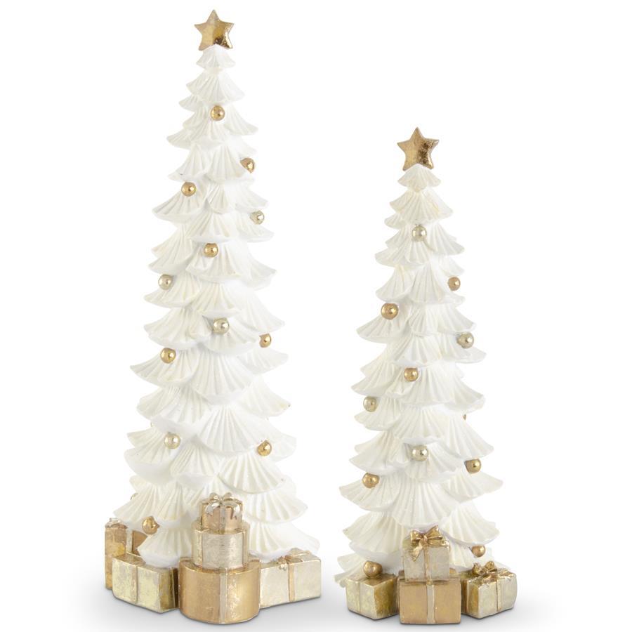 Set/2 16-21" Trees White Gold Glitter