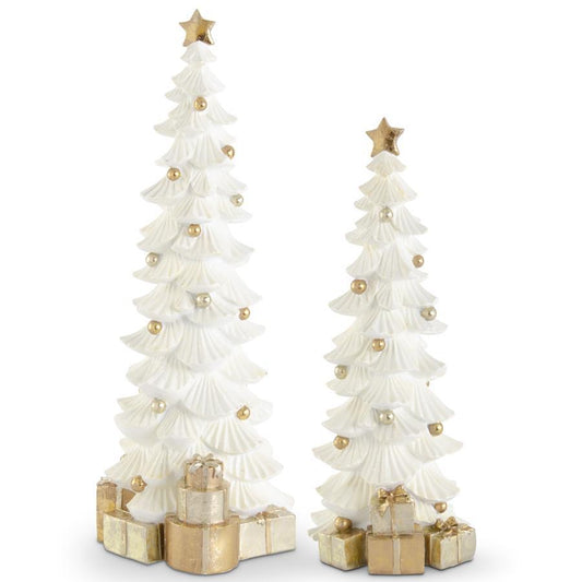 White and gold glitter trees, set of two.