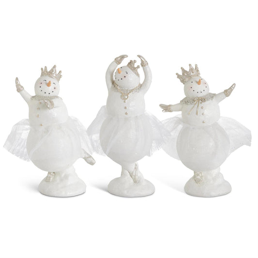 White snowgirl ballerina figurine with a silver crown and tulle tutu.
