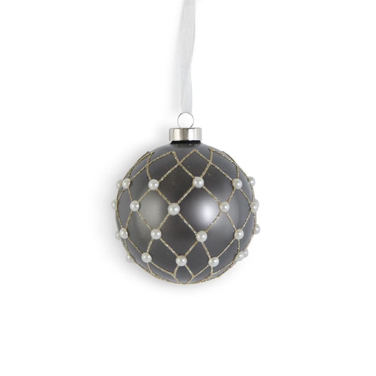 4" Silver Pearl Glass Ornament