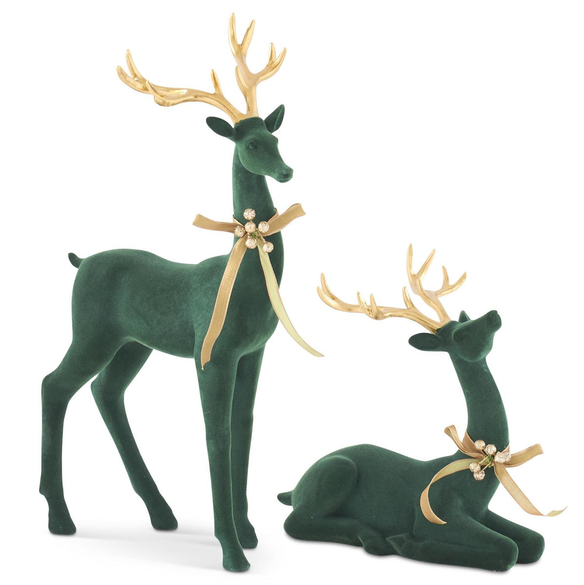 Set/2 Deers Emerald Gold Velvet 10-17"