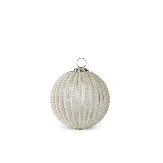 White pearl stripe ornament, 4 inches