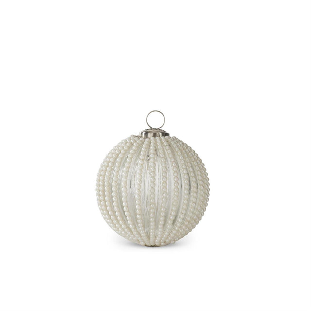 White pearl stripe ornament, 4 inches