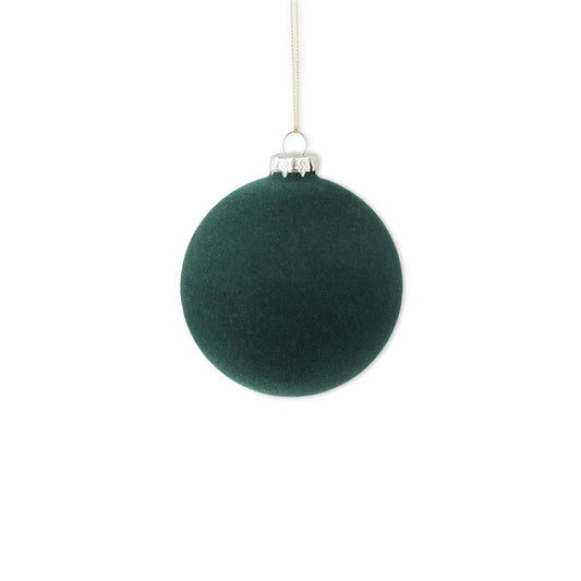 4” Green Flocked Glass Ball Ornament