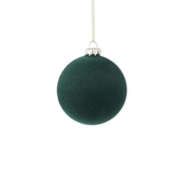 4” Green Flocked Glass Ball Ornament