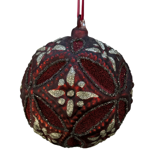 5" Burgundy Relief Glass Ornament