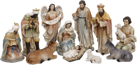 Scene nativity set, 12 inch, set of 11, for Christmas decorating