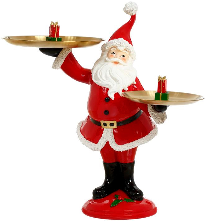 Santa figurine holding serving trays