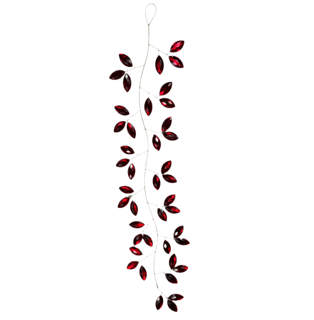 Red leaf spray with rhinestone sparkle and gold accents.