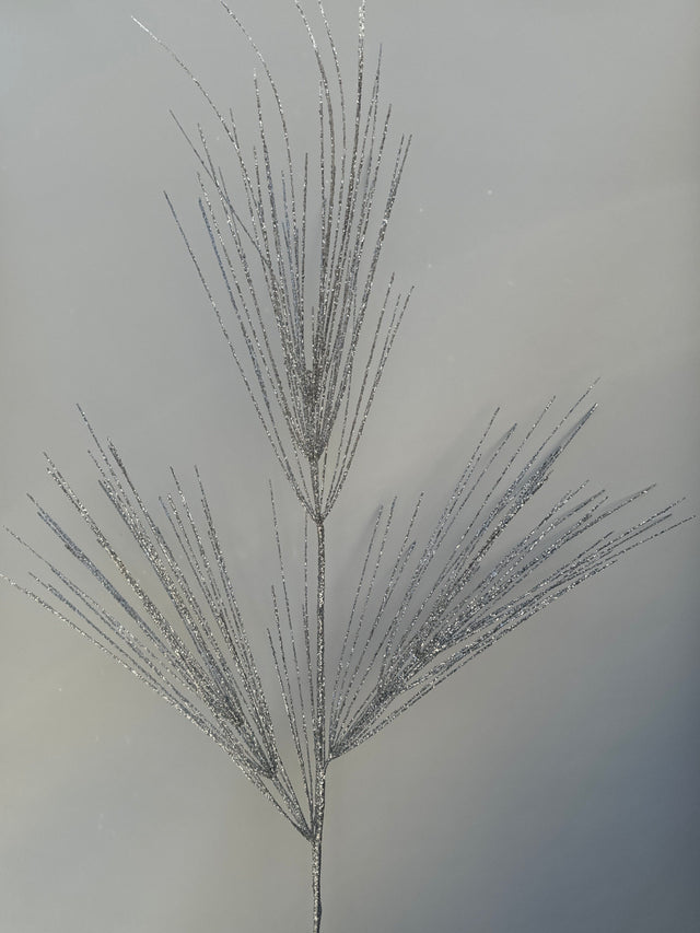Silver pine spray with a frosted metallic finish.