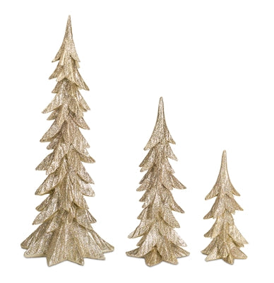 Gold resin decorative trees, set of three