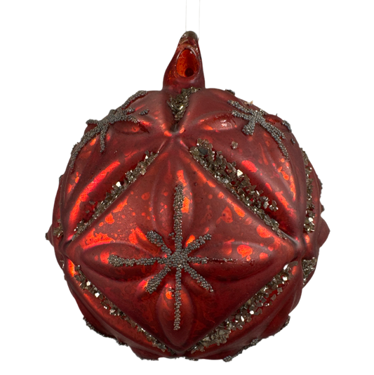 4" Red Glitter Relief Glass Ornament