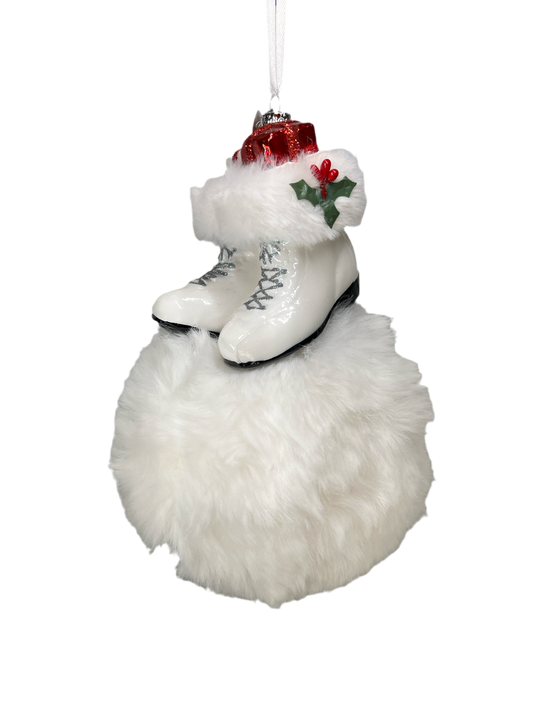 8" White Fuzzy Glass Skates Ornament