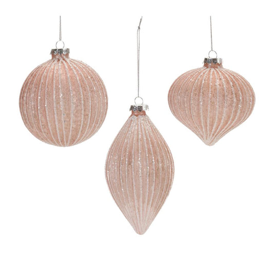 Pink striped frosted glass ornament.