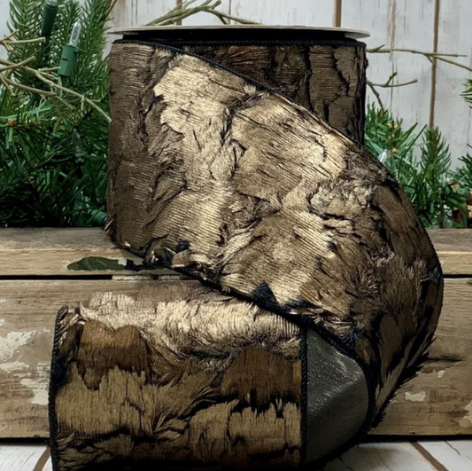 4"x10Y Ribbon Fur Brown Gold