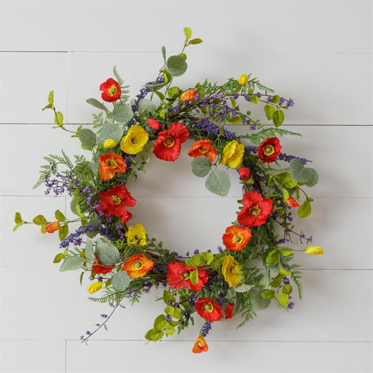 18" Wreath Poppies Multicolor