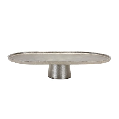 Tray on a pedestal with a raised display surface.