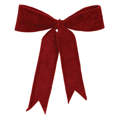Red bow with full loops, long tails, and a clip back.