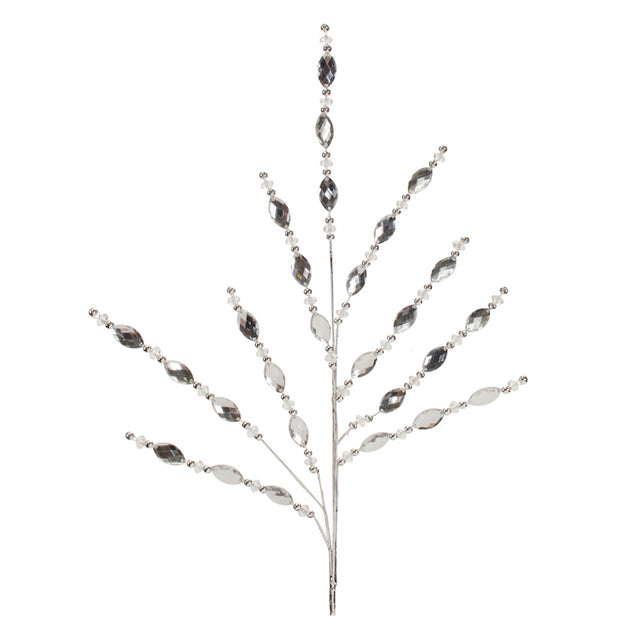 Clear and silver beaded spray with jeweled strands.