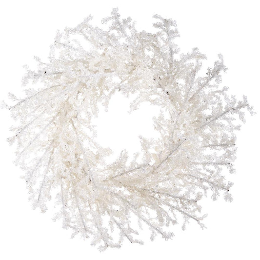 White iced twig wreath, 23 inches