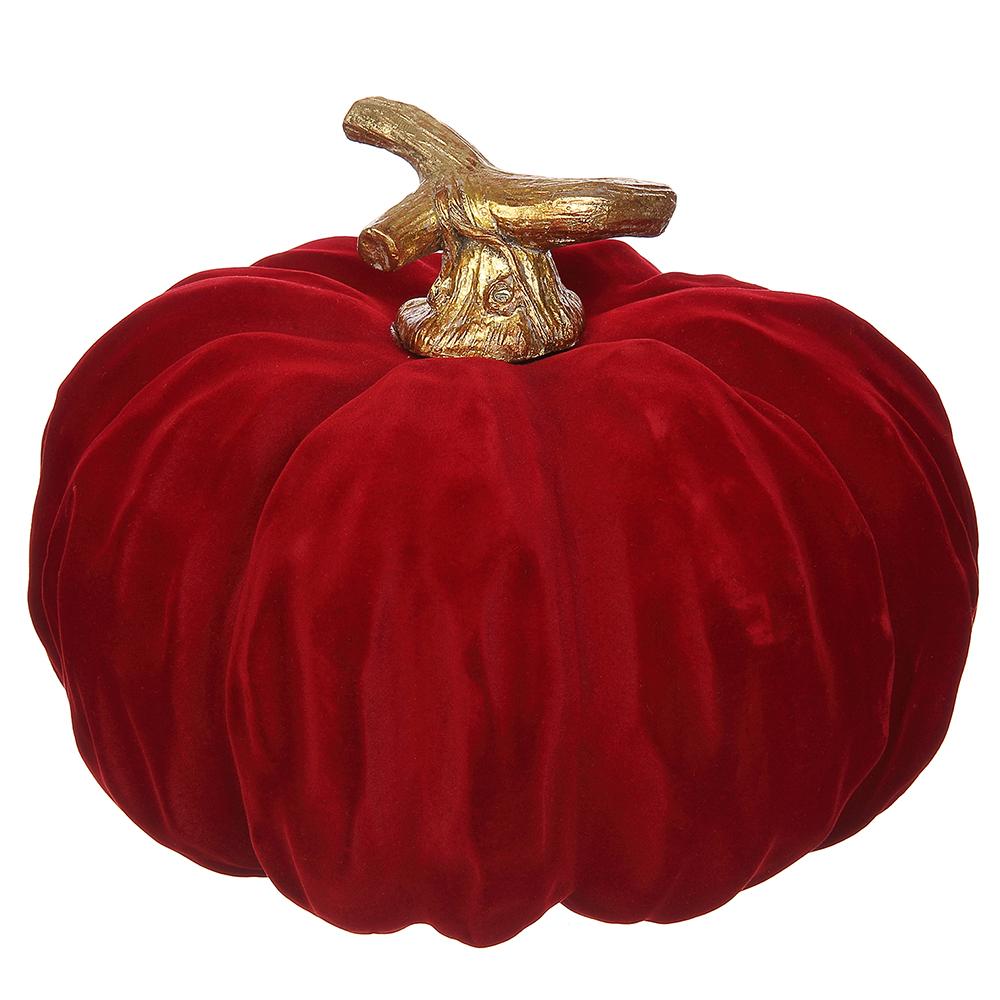 Red velvet pumpkin with gold stem, 9 inches