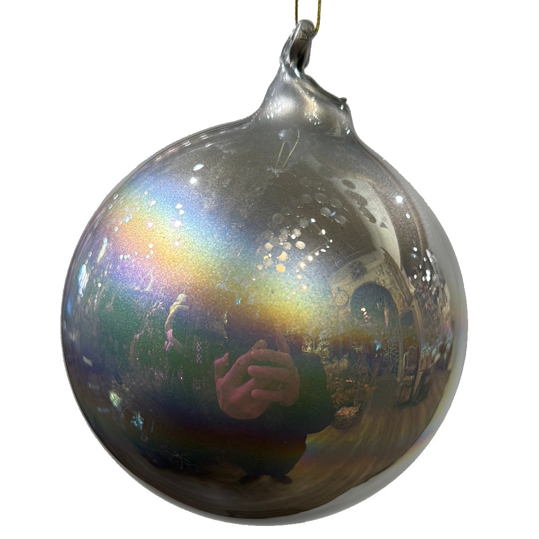 5'' Silver Pearlescent Glass Ornament