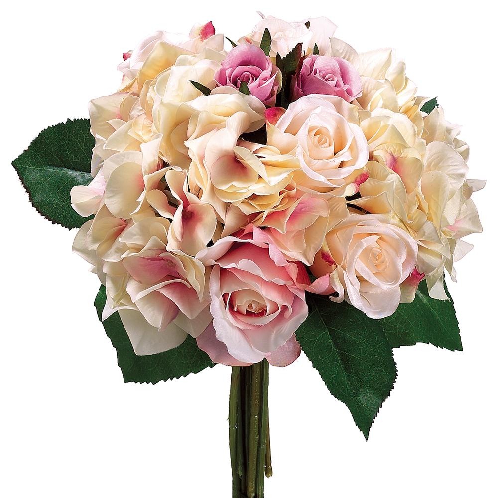 Pink and cream rose hydrangea bouquet, 11 inches