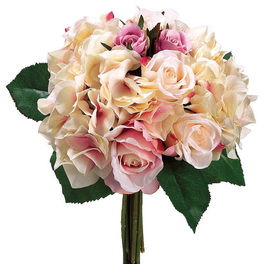 Pink and cream rose hydrangea bouquet, 11 inches