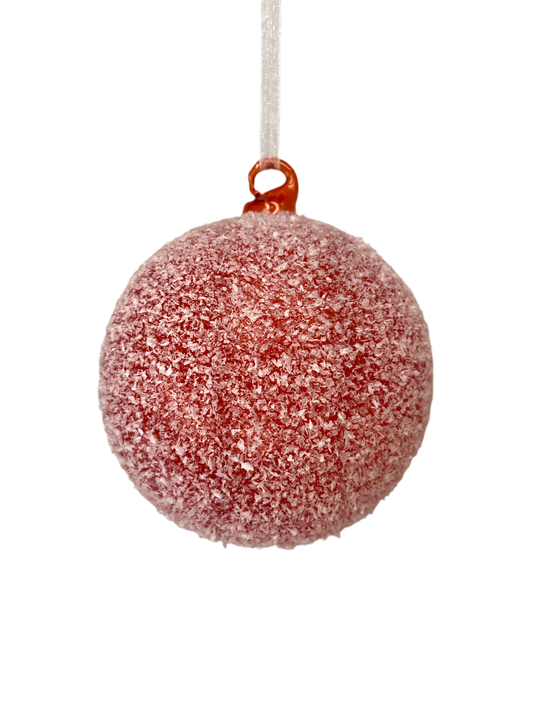 4" Red Snow Flocked Glass Ornament