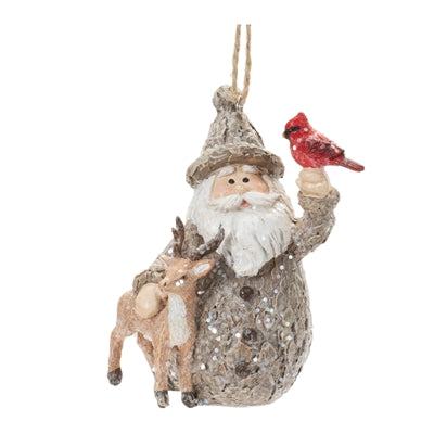 3" Santa Deer Cardinal Ornament Brown