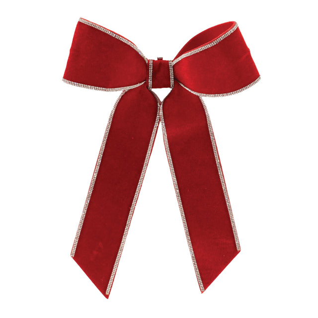 Red bow with a jeweled gem center.