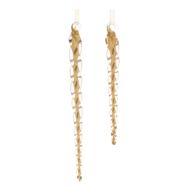 Gold glass icicle ornament, 9 inch, for Christmas tree decorating