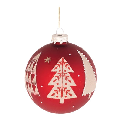 4" Red White Tree Glass Ball Ornament