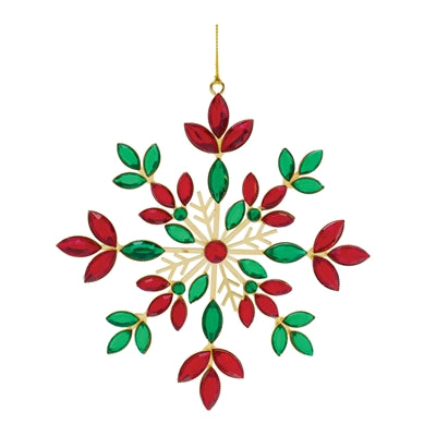 6" Gem Snowflake Red Green Ornament