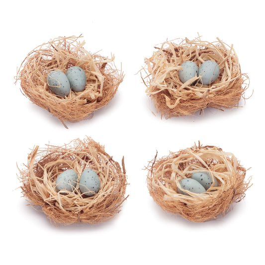 Brown egg nests in a box of four, alternate view.