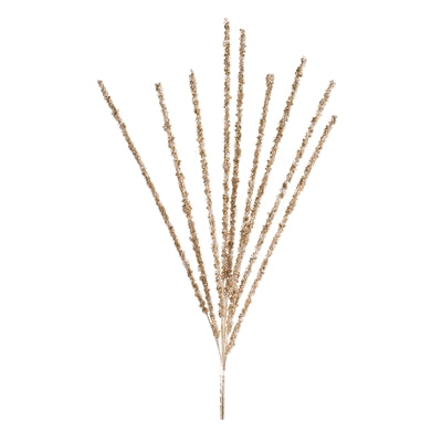 Gold bead spray with strands of clustered beads.