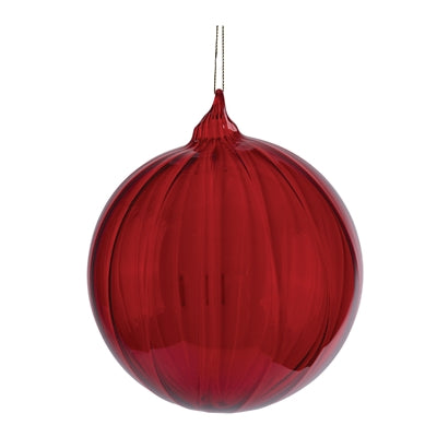 6" Red Stripe Glass Ball Ornament