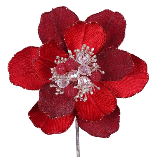 Red grand magnolia stem, 10 inch, for Christmas decorating