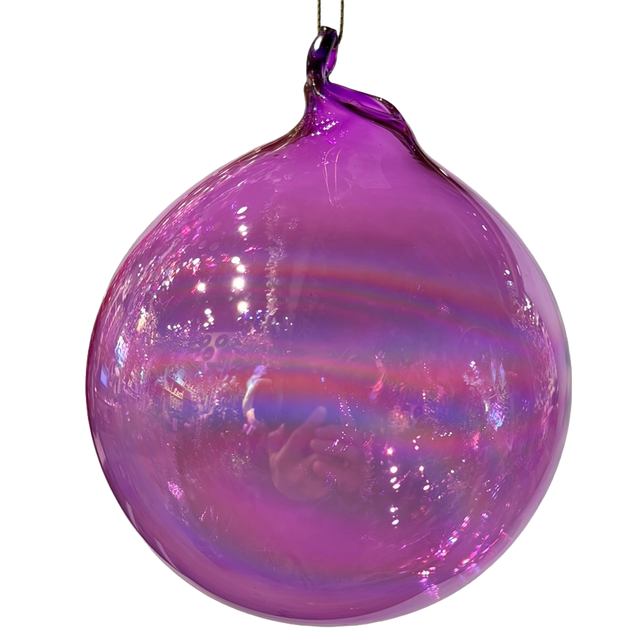 Light pink aurora glass ornament with a shifting finish.