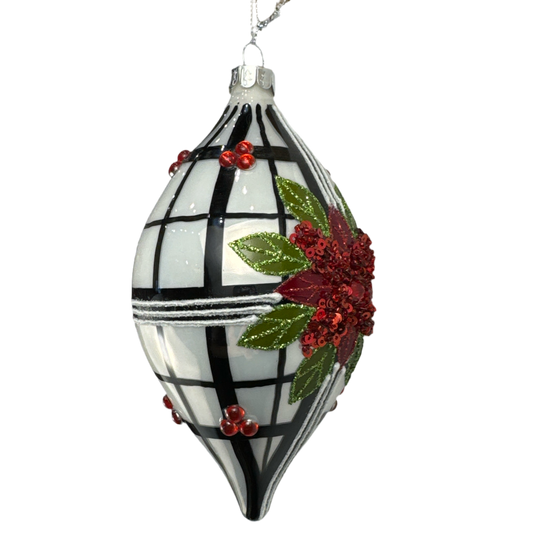 6" Glass Plaid Flower Ornament
