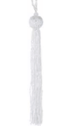 White beaded tassel glass ornament with a long swing.