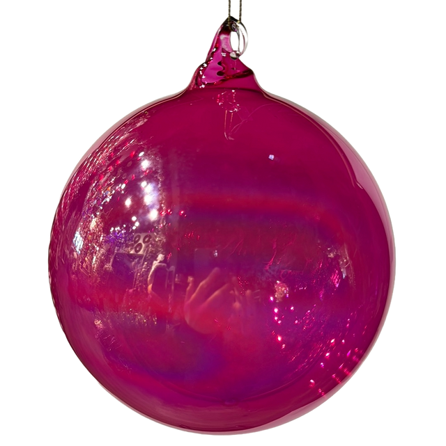 Pink glass ornament with ' hot pink aurora glass detail.