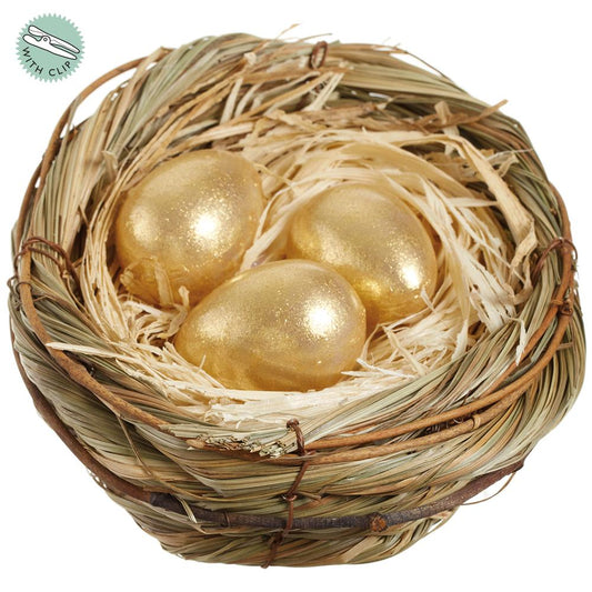 Gold bird nest figurine, 4.5 inch, for spring and Easter decorating