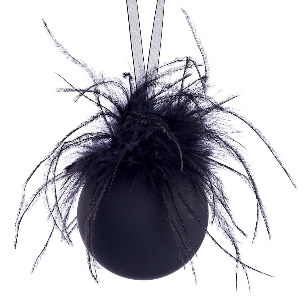 4" Black Glass Feathers Ball Ornament