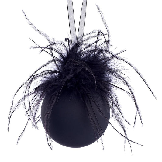 4" Black Glass Feathers Ball Ornament