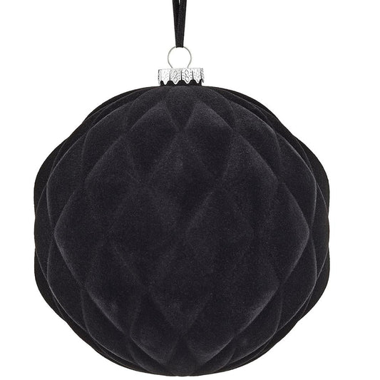 6" Black Flock Pleated Ball Ornament