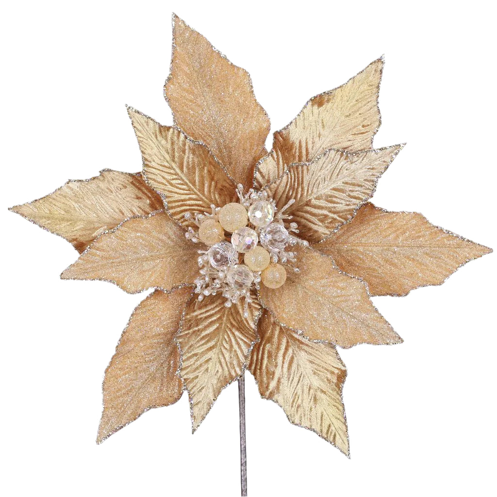 12" Gold Festive Poinsettia Stem