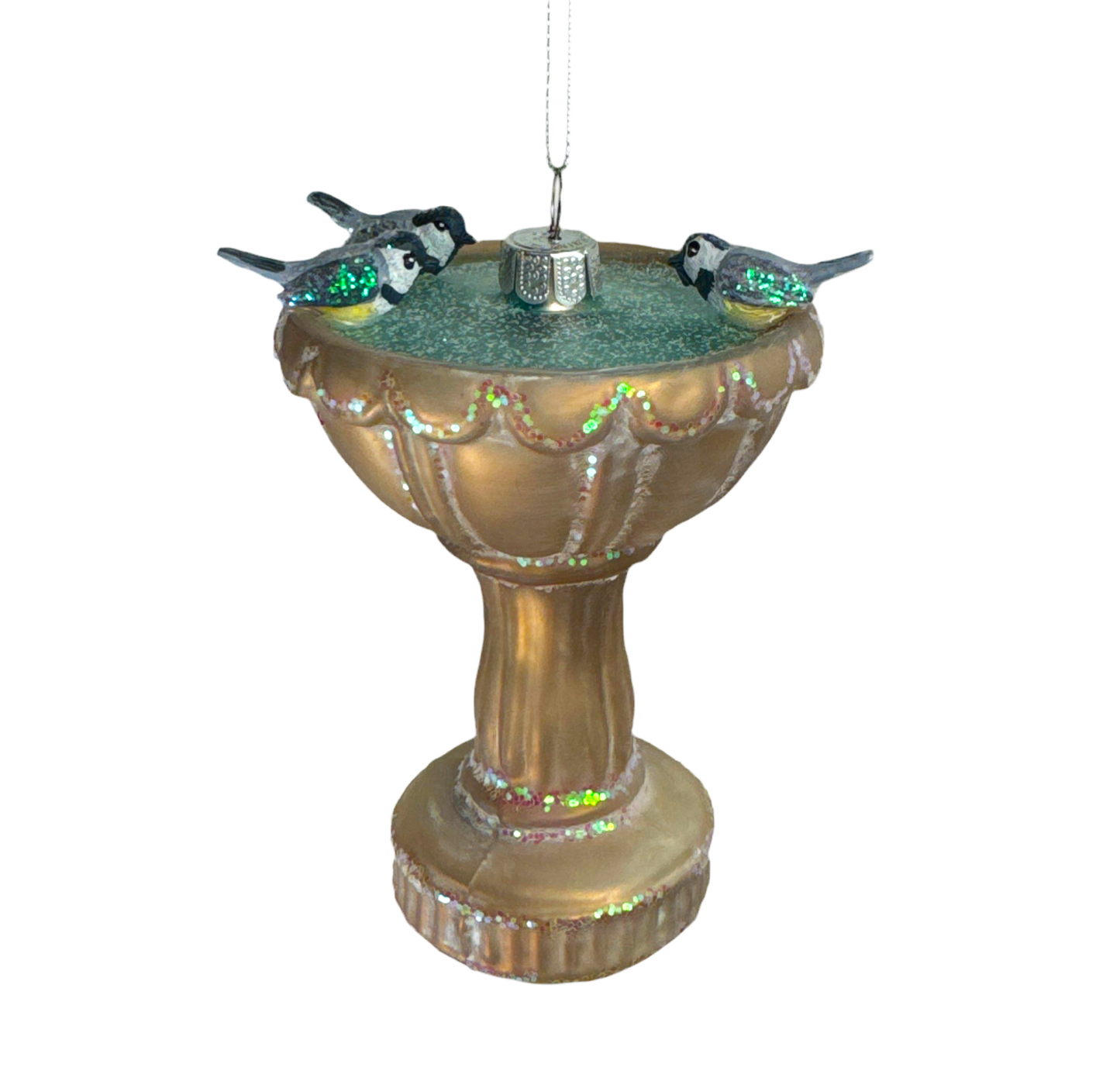 4" Bird Bath Glass Ornament