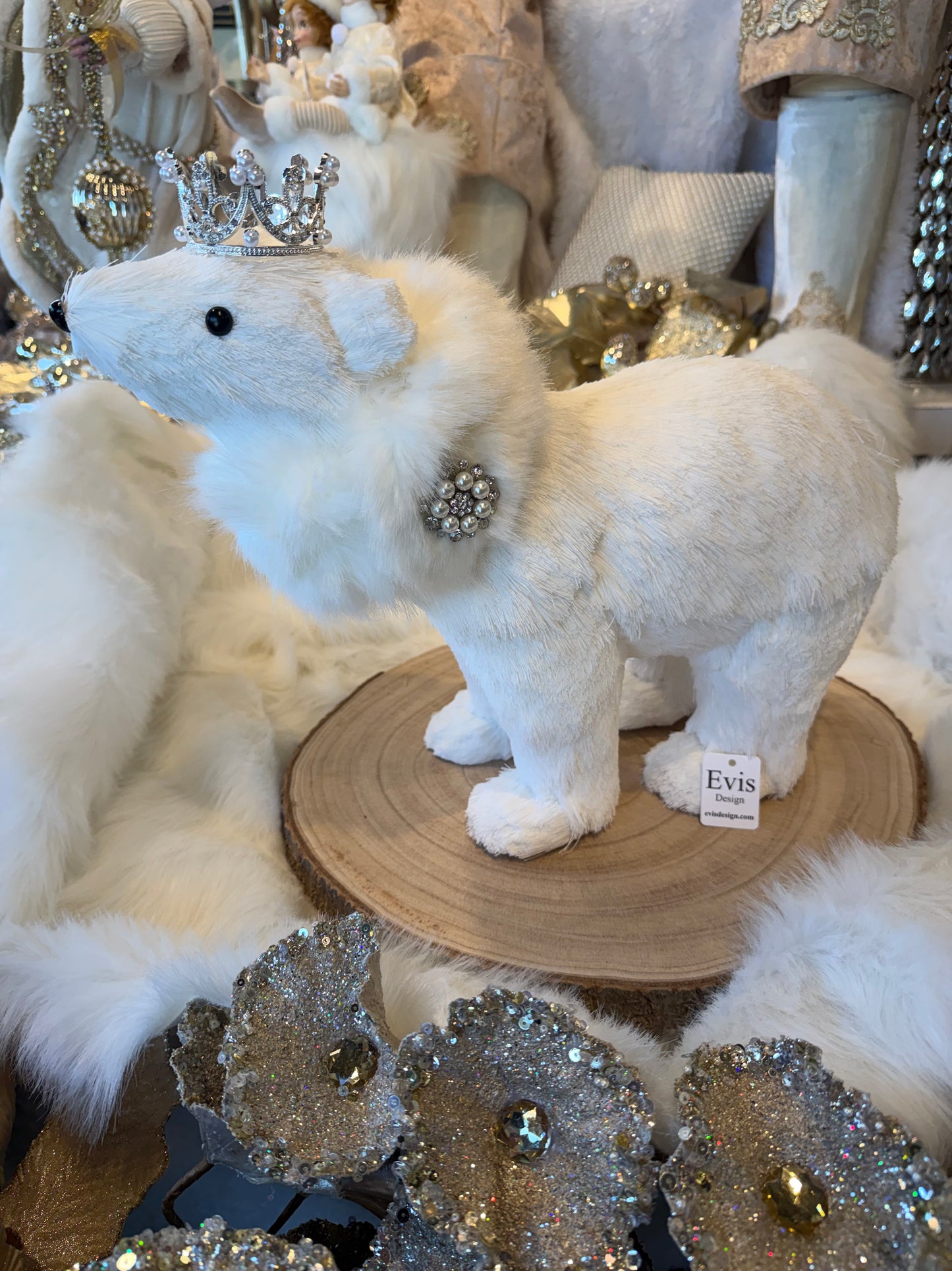 17” Crowned Polar Bear, White & Pearl